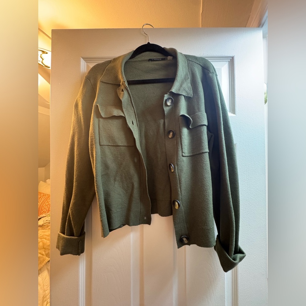 T Tahari Olive Green Cape Jacket